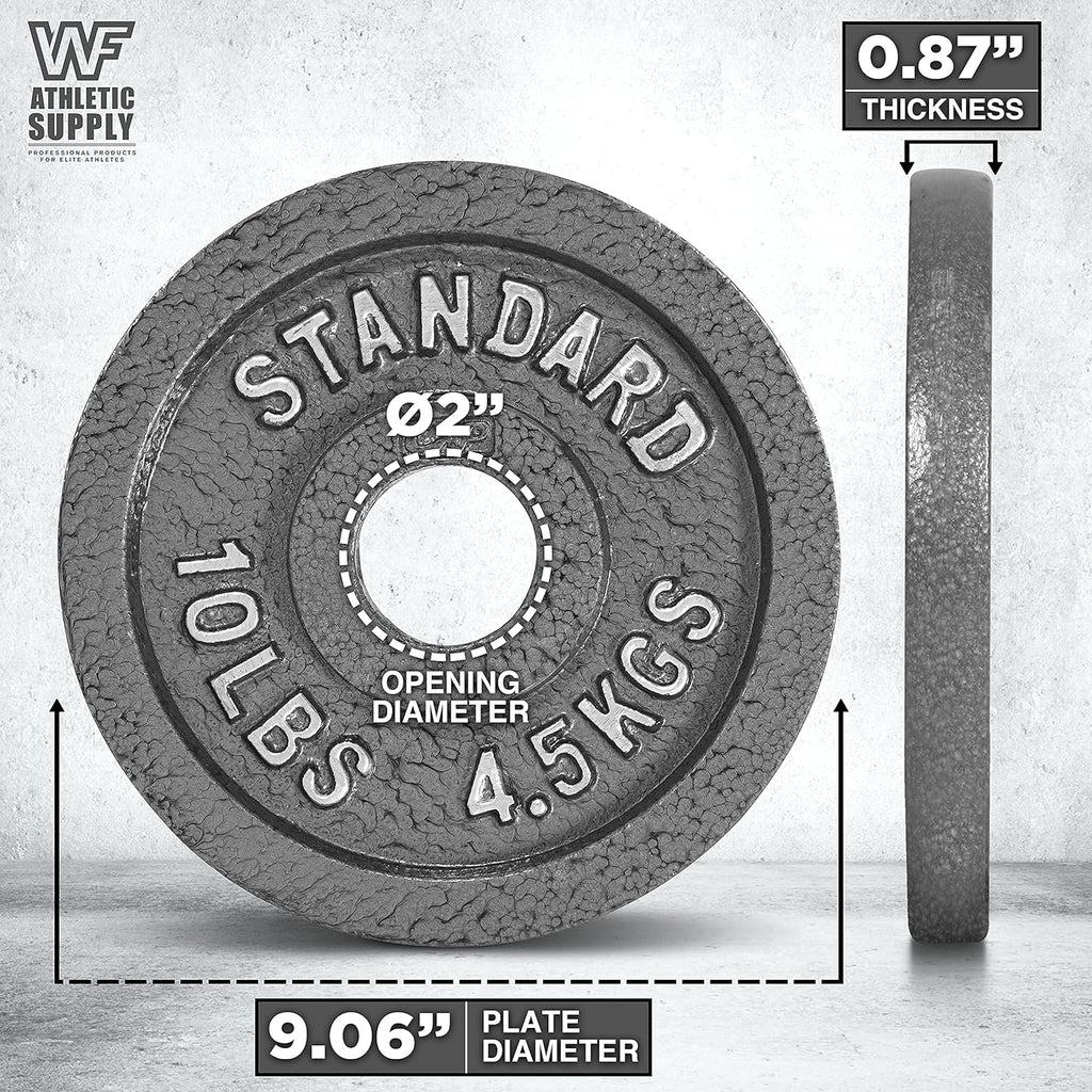 Cast Iron Weight Plates 2-Inch Solid Baked Enamel Finish for Strength Training Weightlifting Bodybuilding Powerlifting Home Gym Barbell 2.5 5 10 25 35 45 100LB