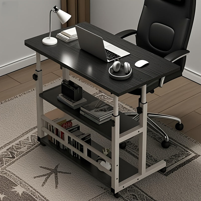 Rolling Folding Desk 3-Tier with Wheels Height Adjustable Expandable Desktop Storage Shelf Laptop Study Home Office Bedroom Living Room Computer Table Multi-Color