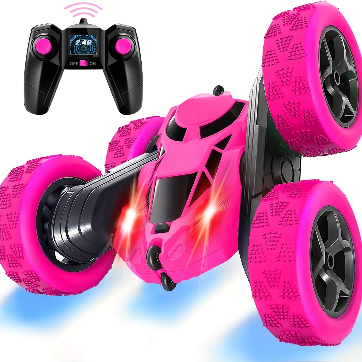 Double-Sided RC Stunt Car for Kids Ages 6+ – 2.4GHz 4WD 360° Flip Remote Control Car with LED Headlights, 1400mAh Rechargeable Battery, All-Terrain Stunt Vehicle, Birthday Christmas Gift