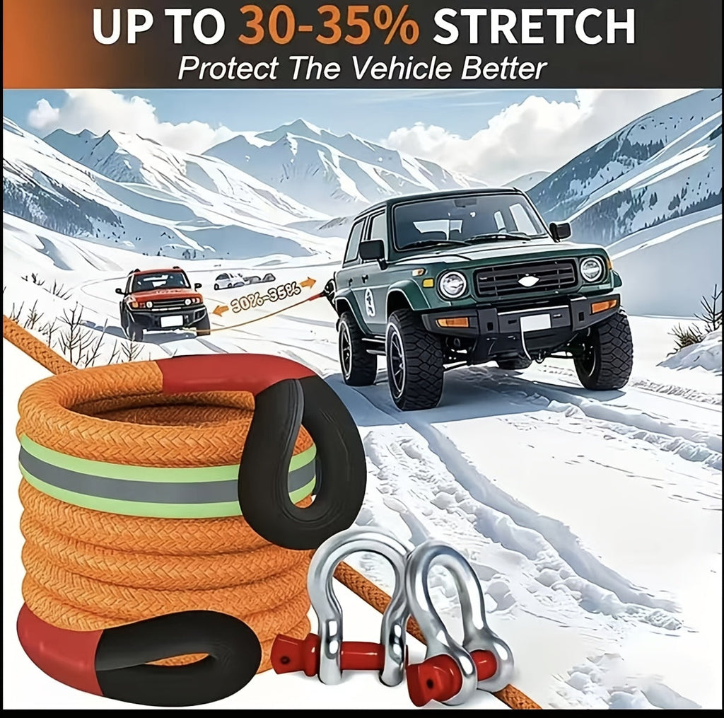 Heavy Duty Tow Rope and Hook Combo Set 196.85 Inch Nylon Recovery Rope 5 18 20 Ton with 2 Steel U-Hooks and Storage Bag Off-Road Vehicle Recovery for Truck SUV UTV ATV Jeep 3 Size Options