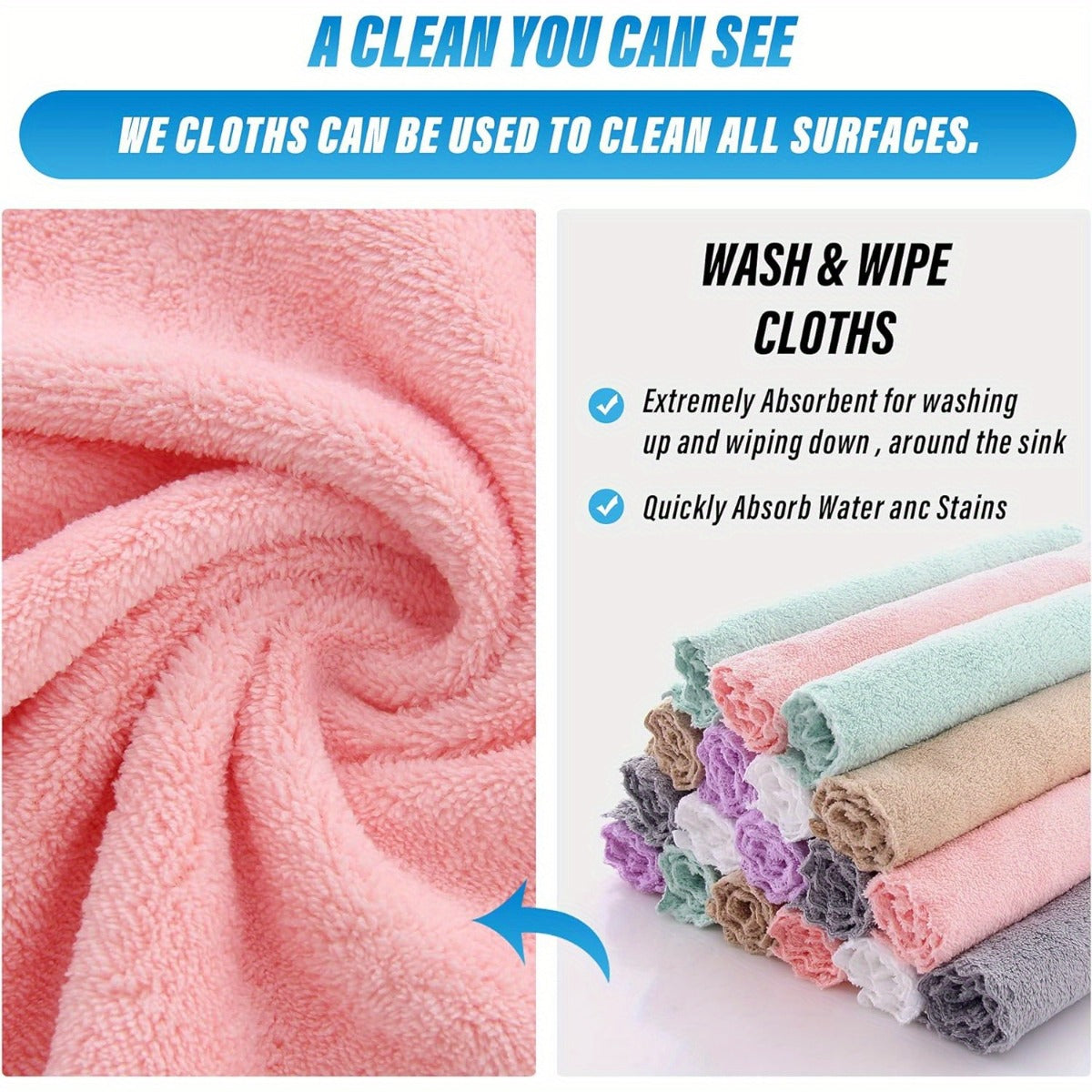 40-Pack Cleaning Cloths – Soft Absorbent Household Rags 9.4x9.4", Multi-Purpose Square Towels for Kitchen Bathroom Car Cleaning, Random Colors, Year-Round Use, Great Gift for Mom