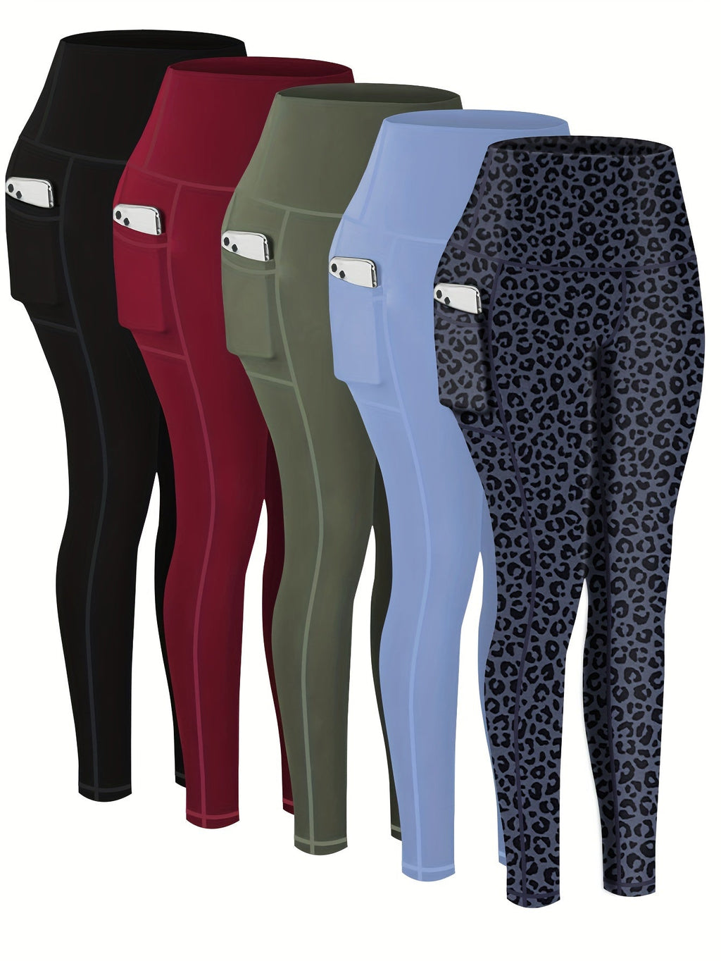Women's Compression Yoga Pants 5 Pack 7/8 Length High-Waist – Printed Fitness Leggings with Leopard Camo & Solid Patterns for Gym Running Pilates, Athletic Tracksuit Bottoms S-XXL