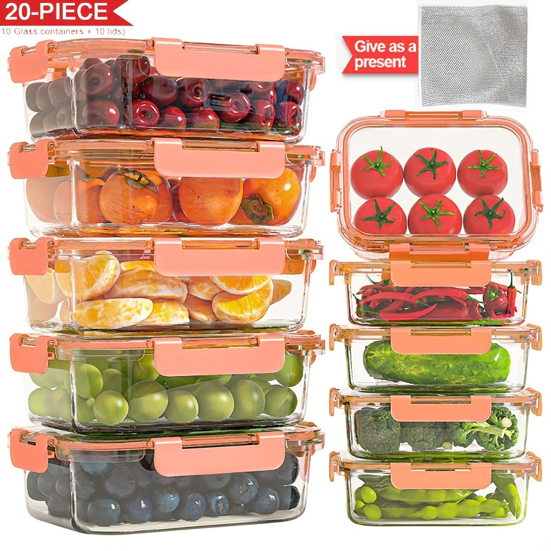 Glass Food Storage Containers with Lids 20 Piece Set Airtight Stackable Meal Prep Borosilicate Glass Containers Oven Microwave Dishwasher Freezer Safe BPA Free Kitchen Organization