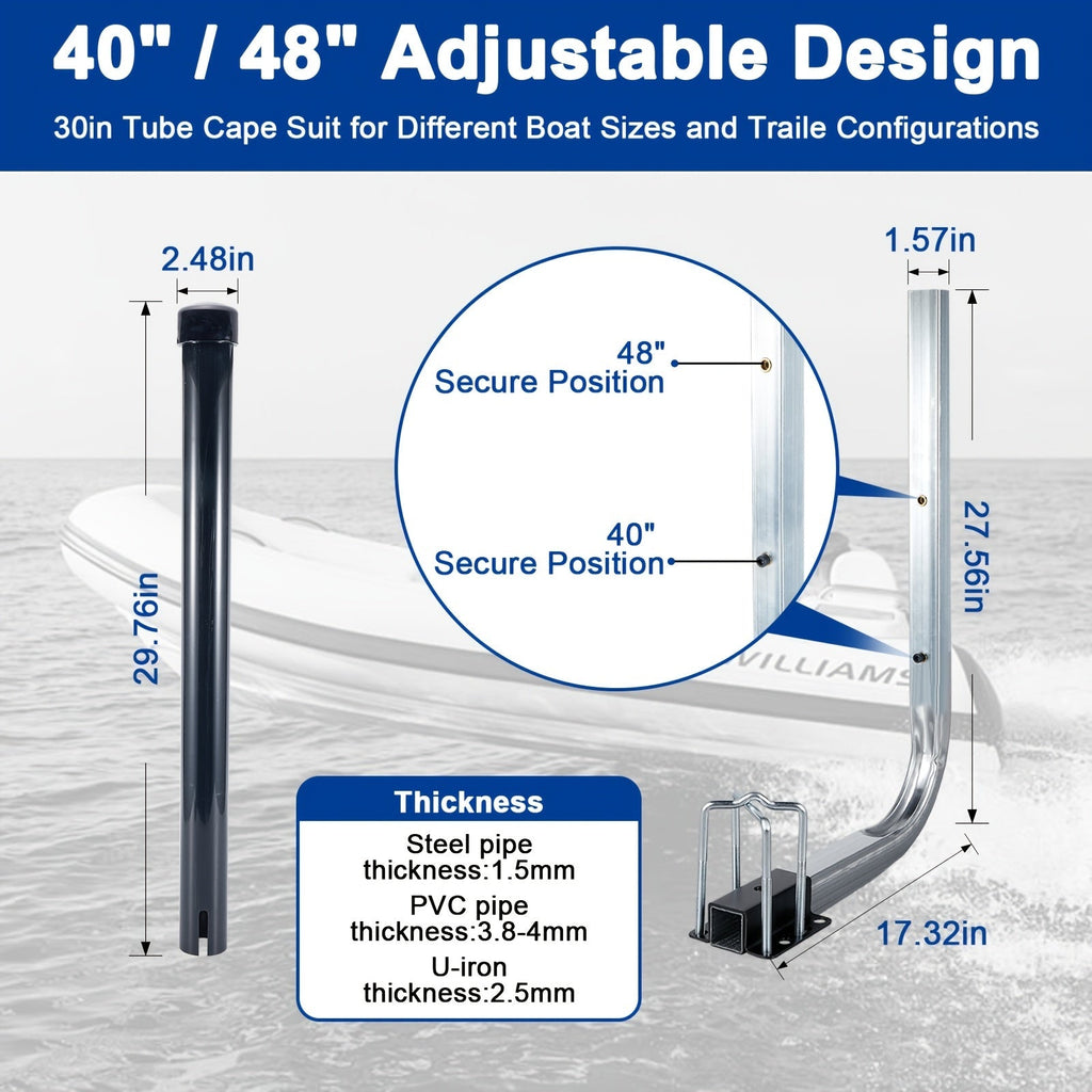 L-Shaped Adjustable Boat Trailer Guide Poles 31–60" – Galvanized Stainless Steel with Black PVC Sleeves, Corrosion-Resistant Trailer Guide Ons for Ski Boat Fishing Boat Sailboat, Black or White