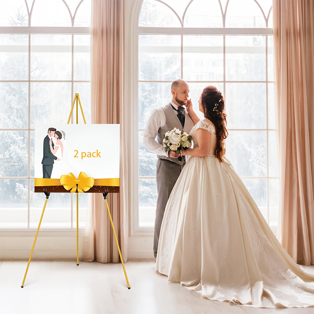 63 Inch Portable Tripod Easel Stand Foldable with Carrying Bag – Adjustable Metal Floor Easel for Wedding Signs Art Posters Painting Trade Shows Events – Black White Gold Silver Pink Single 2-Pack 3-Pack