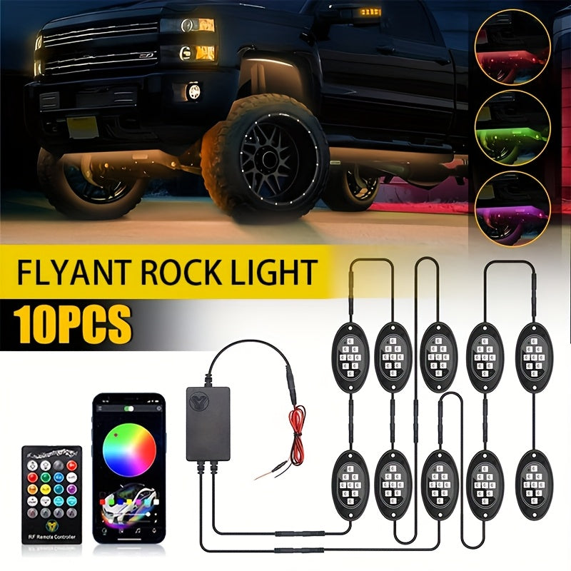 RGB LED Rock Lights Kit for Trucks Pickup SUV – Sound Activated APP & Remote Control, Multicolor Underglow Chassis Neon Lights, 9 Large Beads, 4/6/8/10 Pods Underbody Lighting Kit