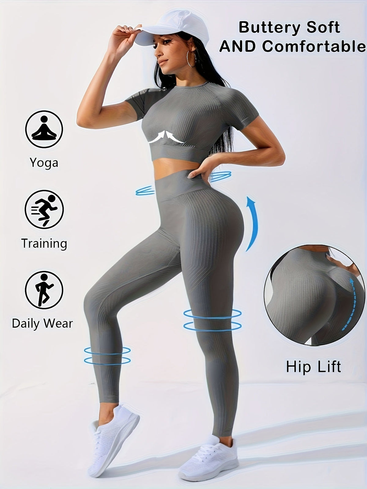 Women's 2-Piece Workout Set Yoga Crop Top & High Waist Leggings – Crew Neck Medium Stretch Solid Color All-Season Activewear for Gym Fitness Pilates Running 8 Colors XS-XL