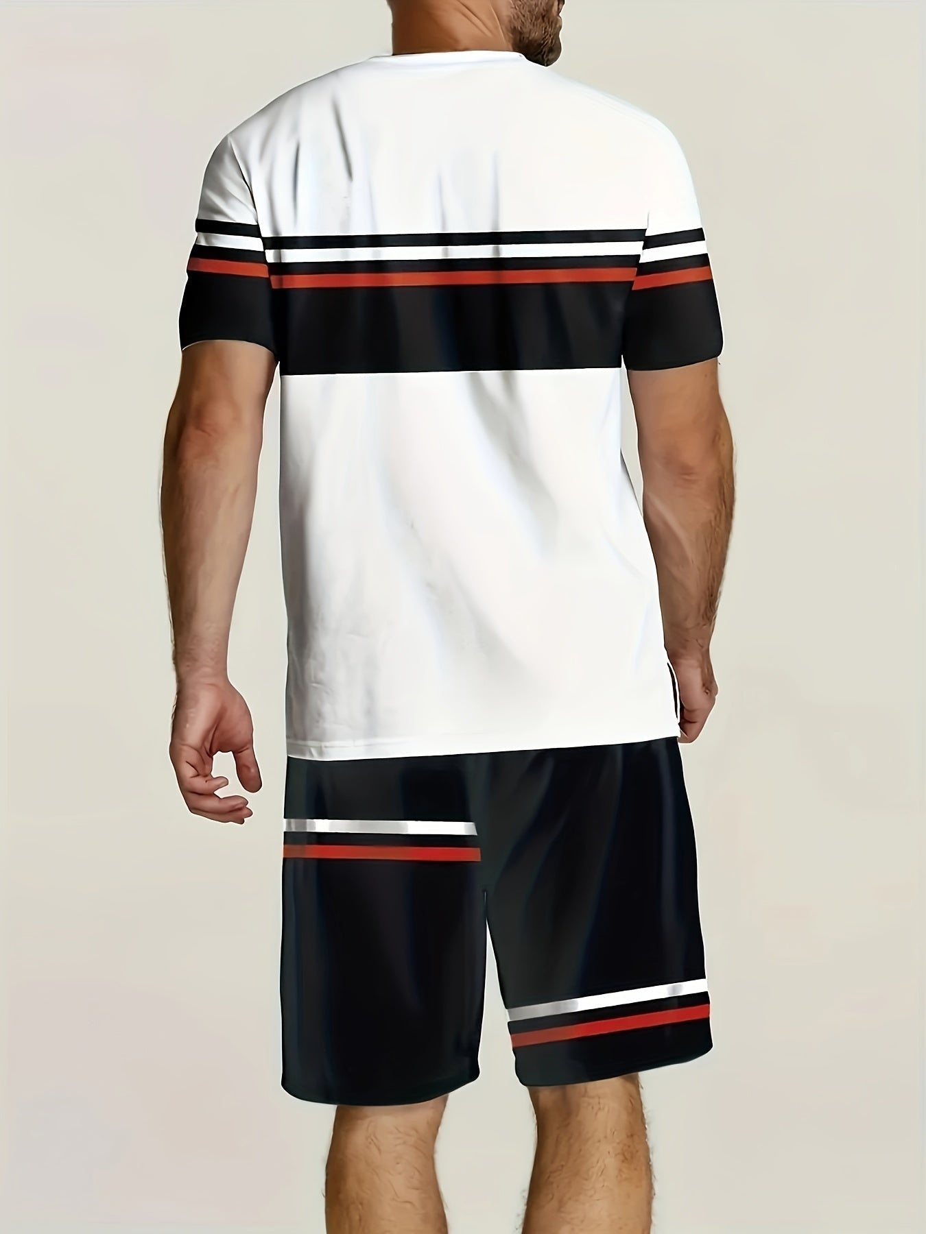 Men's 2-Piece Soft Breathable Sports Suit 100% Polyester T-Shirt & Shorts Set – Alphabet Print Casual Beach Vacation Outfit for Spring Summer Sizes XL XXL XXXL
