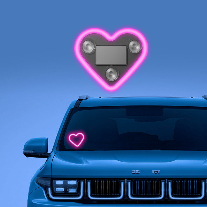 Heart & Flower Shaped Car Interior LED Neon Mood Lights USB Powered Cute Ambient Decoration for Women Girls Pink Red Blue Dashboard Window Decor Valentine's Day Birthday Gift Car Accessories | Nova Mart