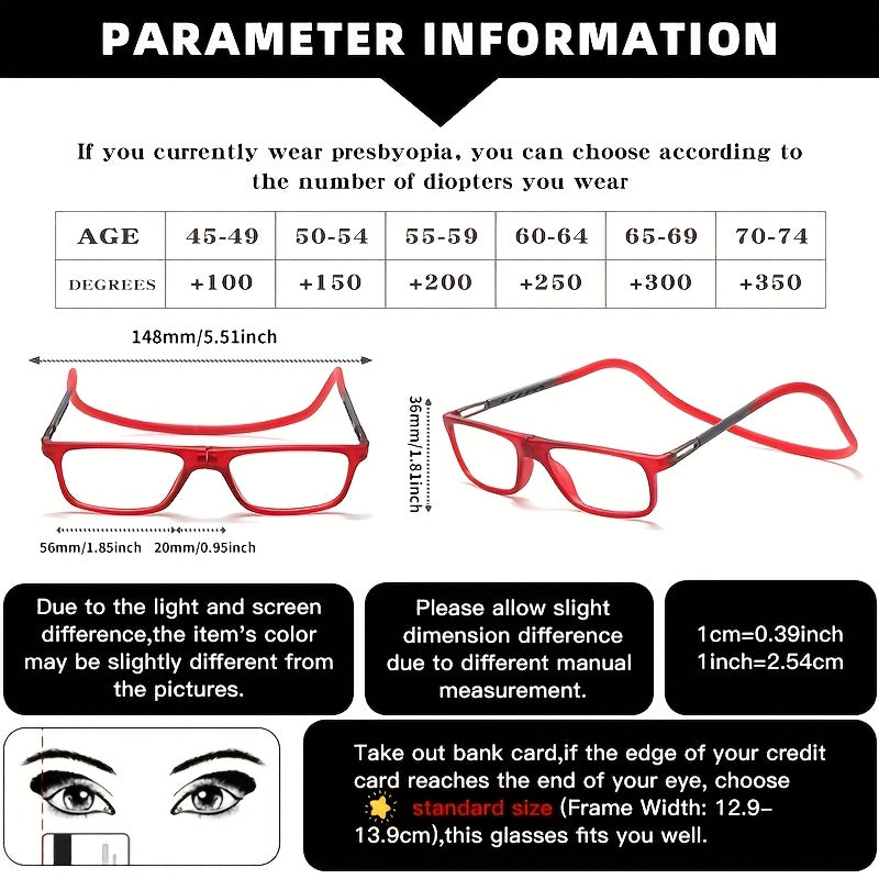 4 Pairs Magnetic Neck Hanging Folding Reading Glasses for Men and Women – Ultra-Light Square Retro Presbyopic Frame, Portable Telescopic Anti-Fall Design, Strengths +1.0 to +4.0 for Office Daily Wear