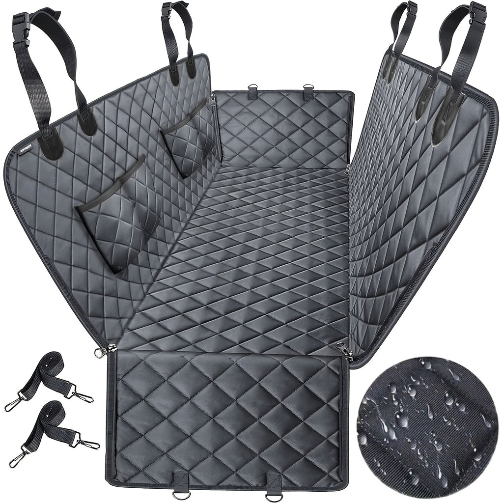 Dog Car Seat Cover Pet Hammock 600D Waterproof Scratch-Proof Rear Seat Protector with 4 Side Pockets & Non-Slip Backing – Universal Fit for Cars, Trucks & SUVs, All Dog Breeds