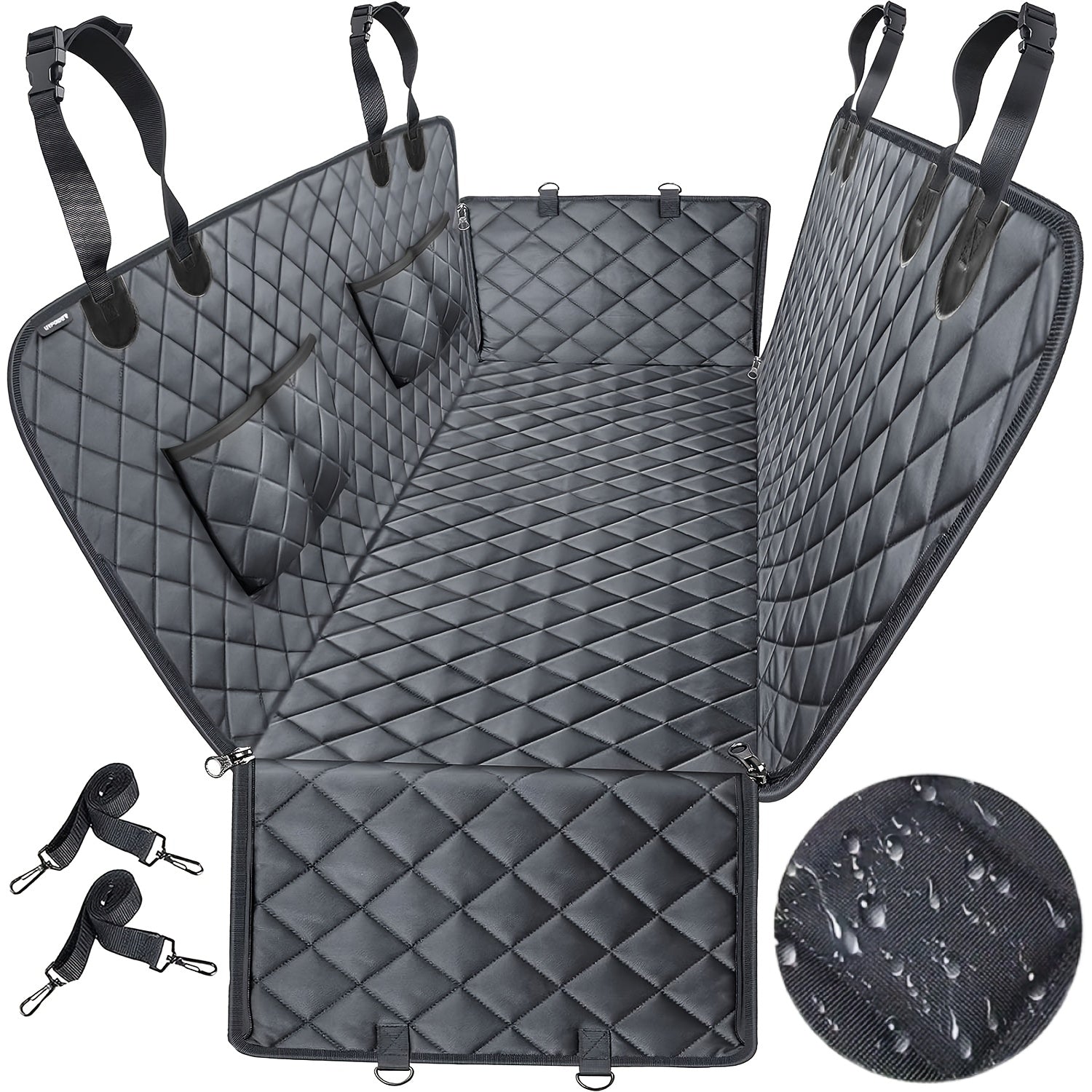 Dog Car Seat Cover Pet Hammock 600D Waterproof Scratch-Proof Rear Seat Protector with 4 Side Pockets & Non-Slip Backing – Universal Fit for Cars, Trucks & SUVs, All Dog Breeds