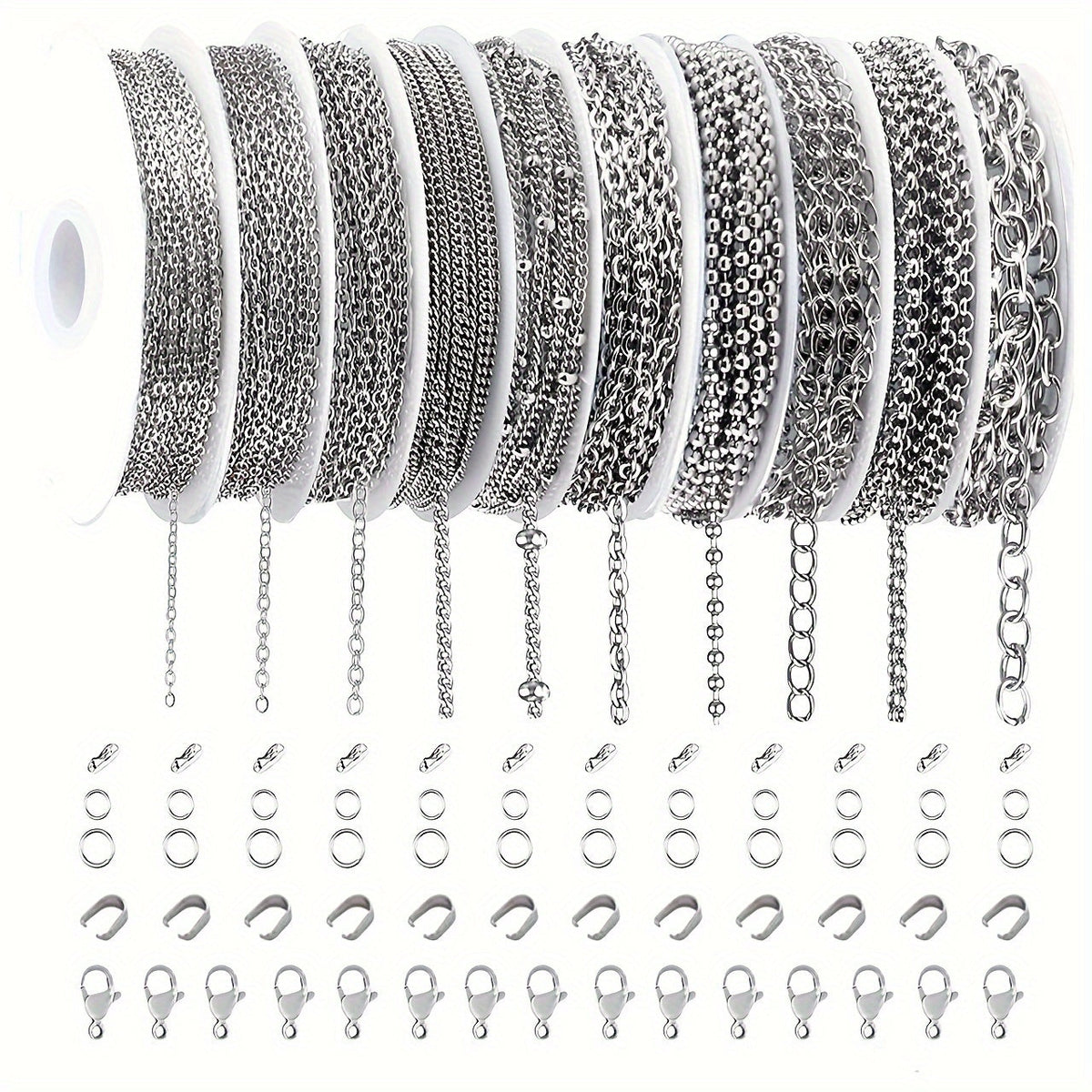 304 Stainless Steel Chain Jewelry Making Kit 10 or 15 Rolls 74-75 Feet with Lobster Clasp Toggle Clasp Set for DIY Bracelets Necklaces Anklets Handmade Jewelry Supplies Gold Rose Gold