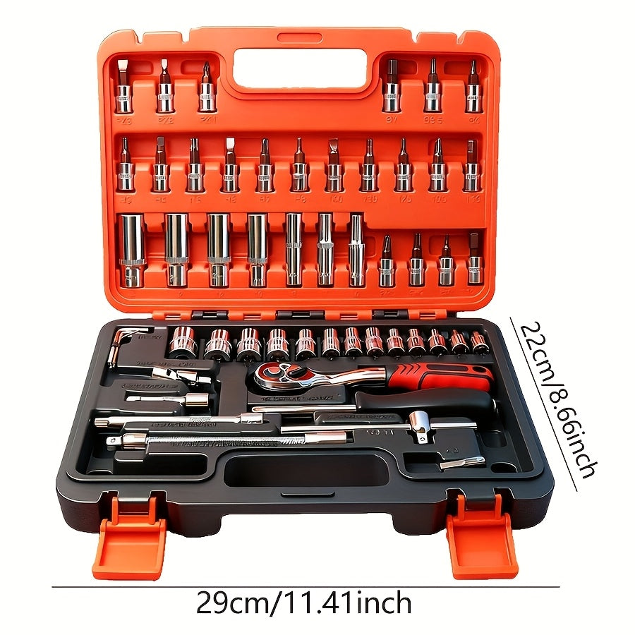 52 Piece Professional Tool Set with Portable Toolbox Multi-Functional Home Car Repair Kit for DIY Enthusiasts Homeowners Mechanics Gift for Men Red Standard Black White