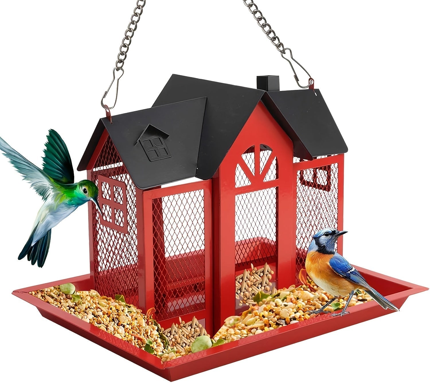 Squirrel Proof Wild Bird Feeder Outdoor – 3-Chamber Metal Mesh Large Capacity Weatherproof Hanging Bird Feeder for Cardinals, Finches & Backyard Birds, Multiple Colors