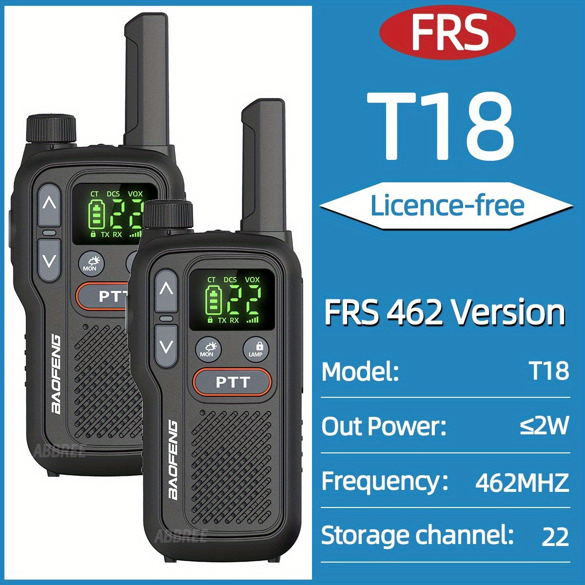 Baofeng BF-T18 FRS Walkie Talkies 2-Pack Long Range – NOAA Weather Alert, VOX Hands-Free, 1500mAh USB-C Rechargeable, LED Flashlight for Hiking, Camping, Hunting & Outdoor Adventures