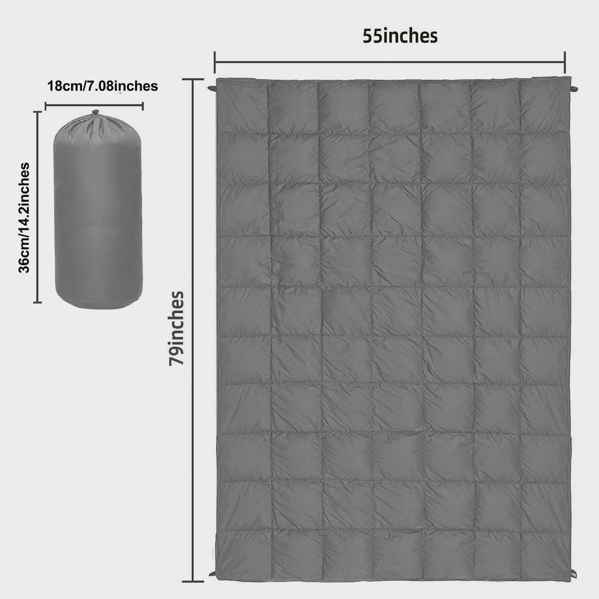 Outdoor Camping Puffy Blanket DWR Water Resistant with 3D Eye Mask – Foldable Lightweight Warm 140x200cm for Camping Travel Car Beach Stadium Festival Hammock Sofa Green Grey Black Blue