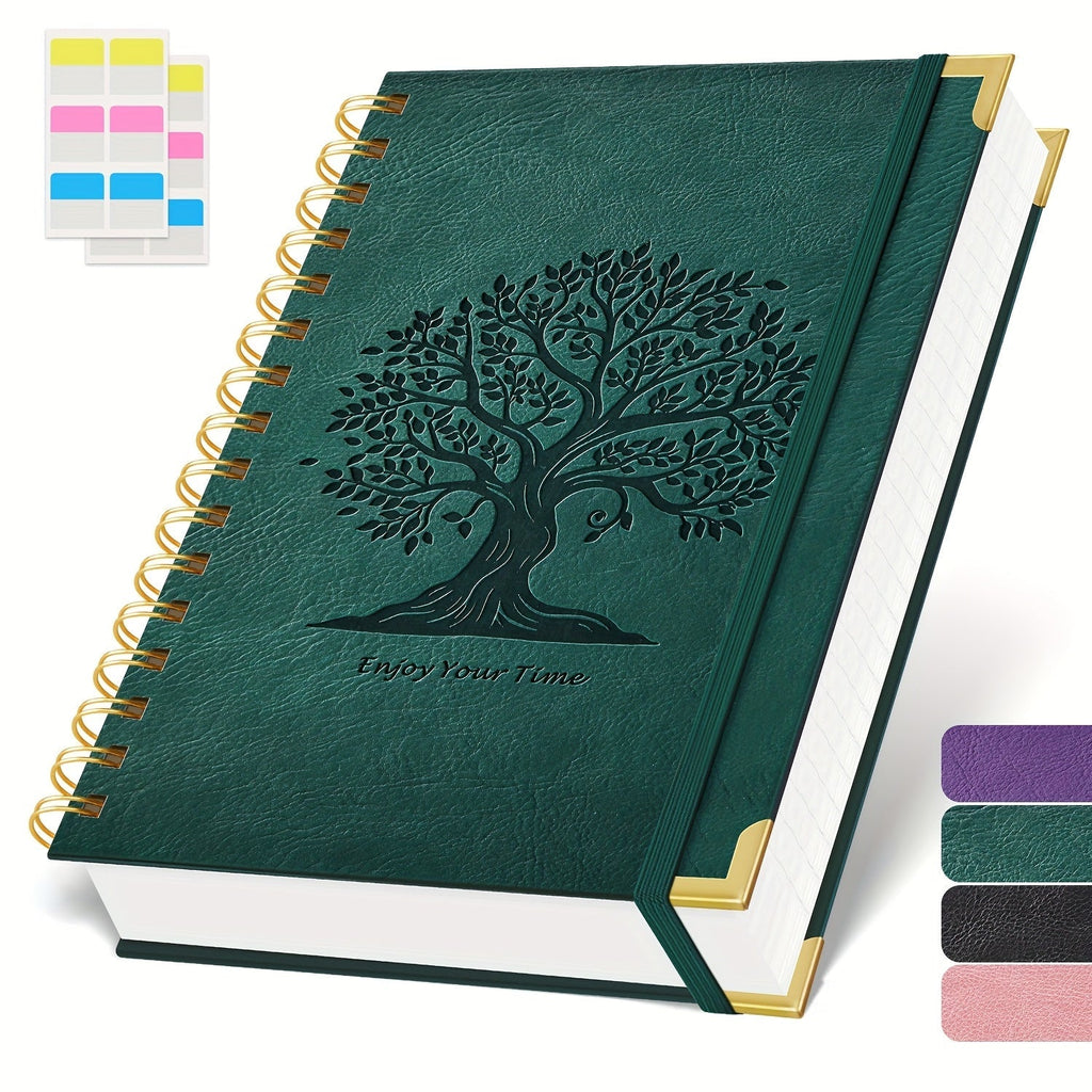 A5 Spiral Notebook Hardcover 300 Pages – Thick 100GSM No Bleed-Through Paper, Leather Cover Journal for College, Work & Writing – For Men & Women (Pink, Black, Green, Purple)