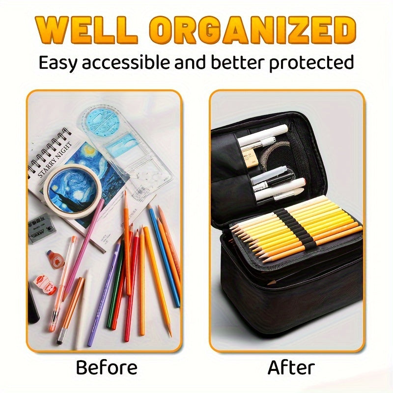 168-Slot Colored Pencil Case Large Art Organizer with 7 Detachable Layers – Polyester, Zipper Pockets, Holds Markers & Pens, Artist Gift for Students & Adults
