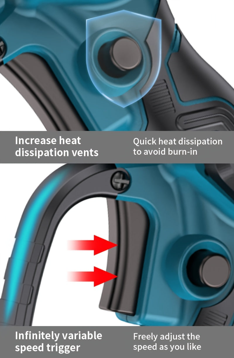 Mini Cordless Chainsaw Portable Handheld Electric Tree Cutter with Splash Guard Security Lock Rechargeable Battery for Garden Yard Branch Pruning