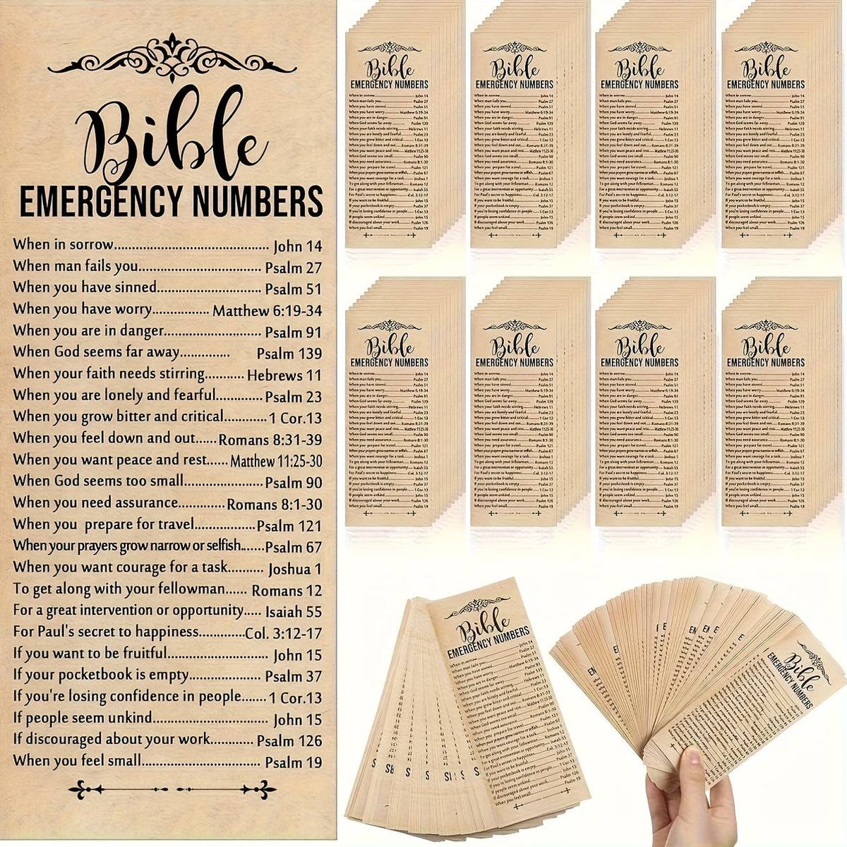 Inspirational Bible Verse Bookmarks 50 Pack – Brown Paper Scripture Bookmarks for Church Sunday School Vacation Bible School, Religious Gifts Christian Stocking Stuffers