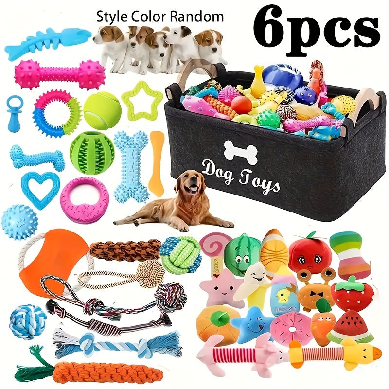 Interactive Dog Toy Set 6 & 12 Pcs Squeaky Knot Fabric Chew Toys with Cartoon Patterns – Teeth Cleaning Training Play Set for All Breed Sizes, Squeakers Knot Toys & Balls, No Battery Needed