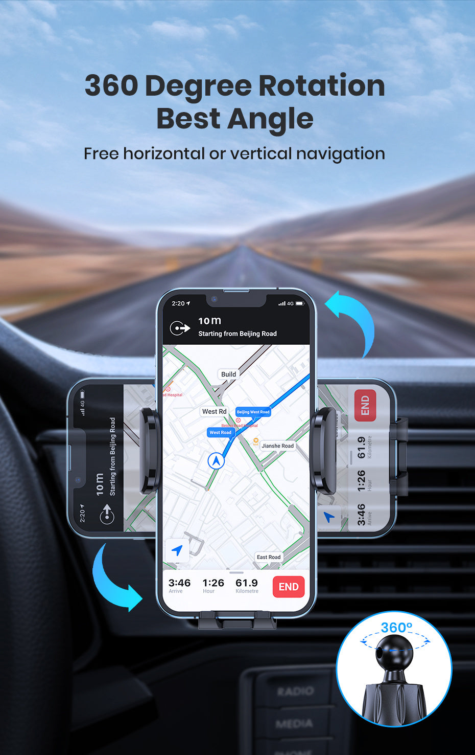 Car Air Vent Phone Mount Universal Hands-Free Holder Adjustable Clamp Cradle Fits All Smartphones iPhone Samsung Android 2024 Upgraded ABS Waterproof Wall Mount Option for Cars Trucks SUVs