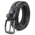 Men's Leather Braided Belt – Woven Hollow Design with Gold Zinc Alloy Buckle, Casual Dress Belt for Golf Pants Jeans Everyday Wear, Sizes 34" to 50", Great Gift for Dad