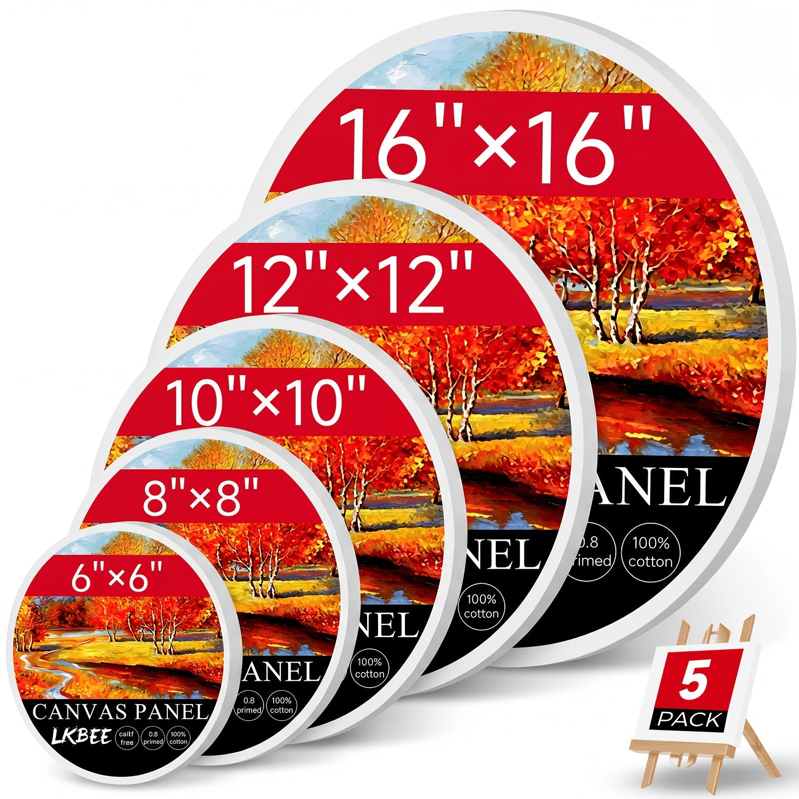 Stretched Canvas Board Set Round and Square Multi-Size Combo 5 to 20 Piece Packs – Pre-Primed Acid-Free Cotton Canvas for Acrylic Pouring Wet-on-Wet Oil Painting Mixed Media and Classroom Teaching