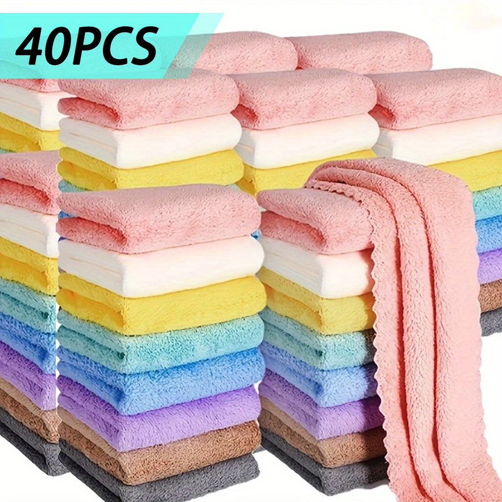 40-Pack Cleaning Cloths – Soft Absorbent Household Rags 9.4x9.4", Multi-Purpose Square Towels for Kitchen Bathroom Car Cleaning, Random Colors, Year-Round Use, Great Gift for Mom