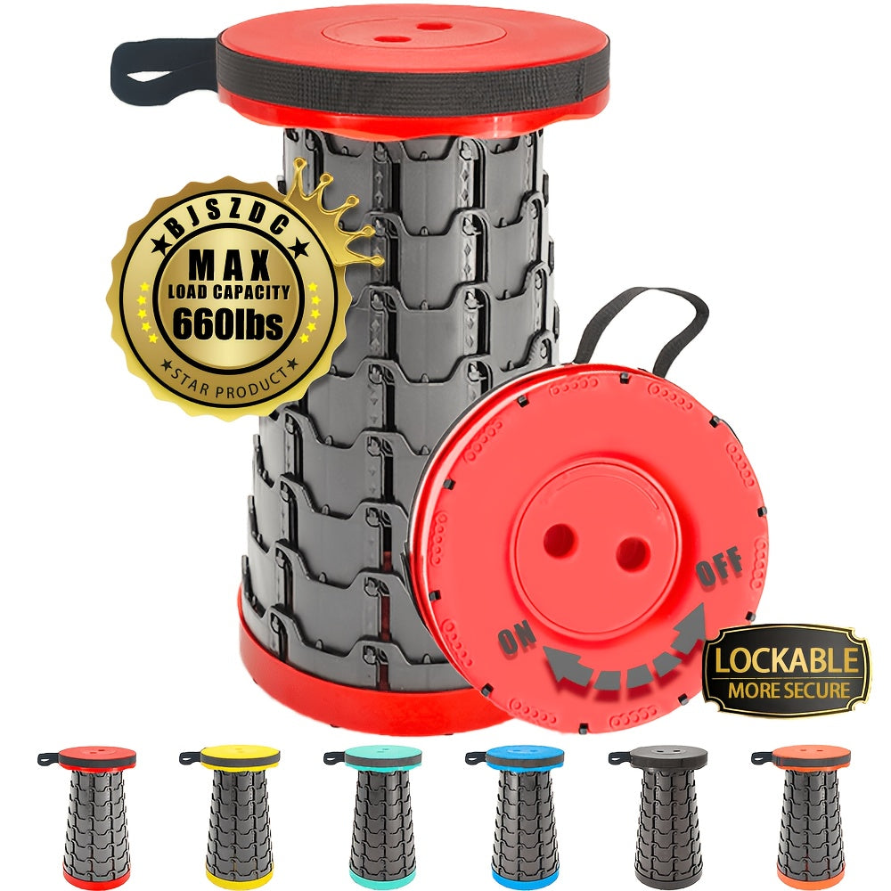 Folding Telescoping Stool with Bottom Lock Buckle – Portable Collapsible Retractable Seat, 660 lbs Heavy Duty Load Bearing, for Fishing, Hiking, Camping & Outdoor Activities, Multiple Colors