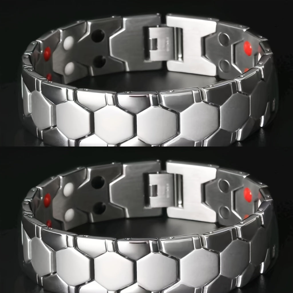 Men's Titanium Alloy Hexagonal Wide Bracelet 2-Piece Set – Hypoallergenic Water-Resistant Snap Ring Wristband Bold Geometric Fashion Jewelry Gift for Men Black Silver Gold