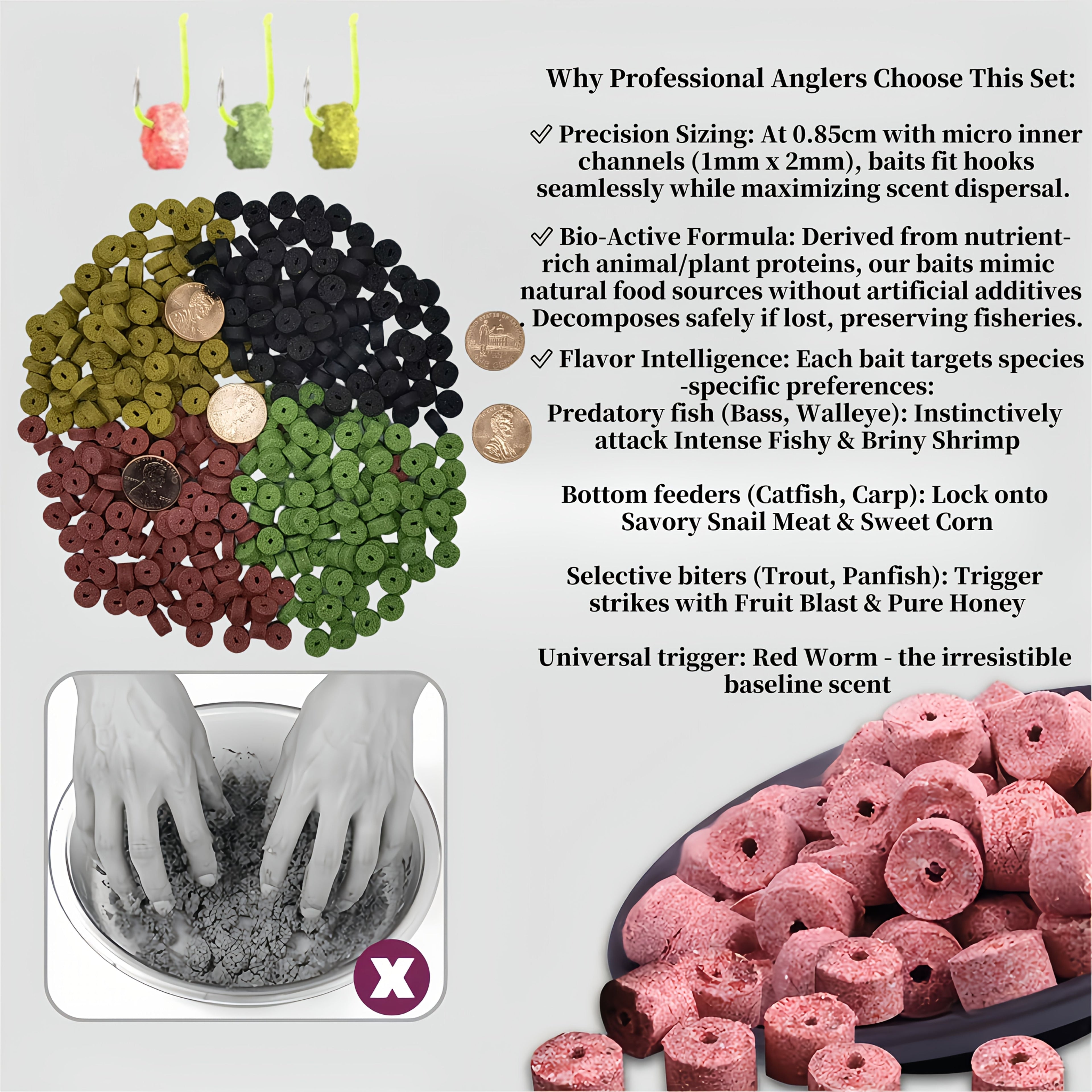 Red Worm Pellets Fishing Bait 7 Packs - Carp Bait Catfish Bait Hollow Freshwater Fish Lure for Pond Lake River Fishing