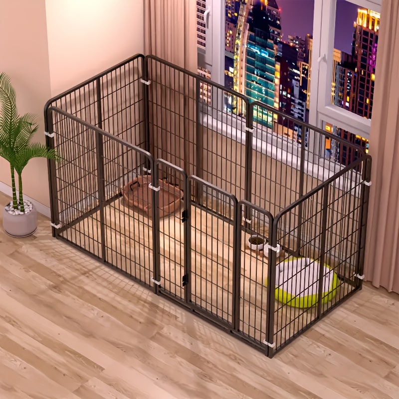 Stainless Steel Indoor Dog Enclosure – Multi-Functional Pet Pen with Resting, Play & Potty Training Zones for Small & Medium Dogs, Pre-Assembled Easy Setup, Black or White