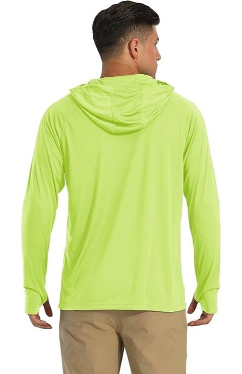 Men's UPF 50+ Sun Protection Hoodie Shirt 3-Pack Long Sleeve Moisture-Wicking Quick-Dry Breathable Outdoor Performance T-Shirt for Hiking Fishing Running – Sizes S to XXXL, Fluorescent Yellow
