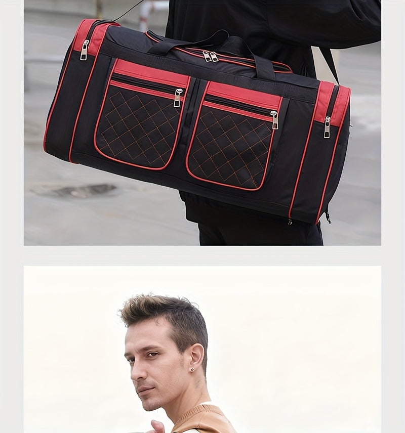 Heavy-Duty Large Capacity Travel Duffel Bag for Men & Women – Multi-Pocket Gym Bag with Adjustable Shoulder Strap & Zipper for Fitness, Weekend Trips, Business Travel & Outdoor Use, Red