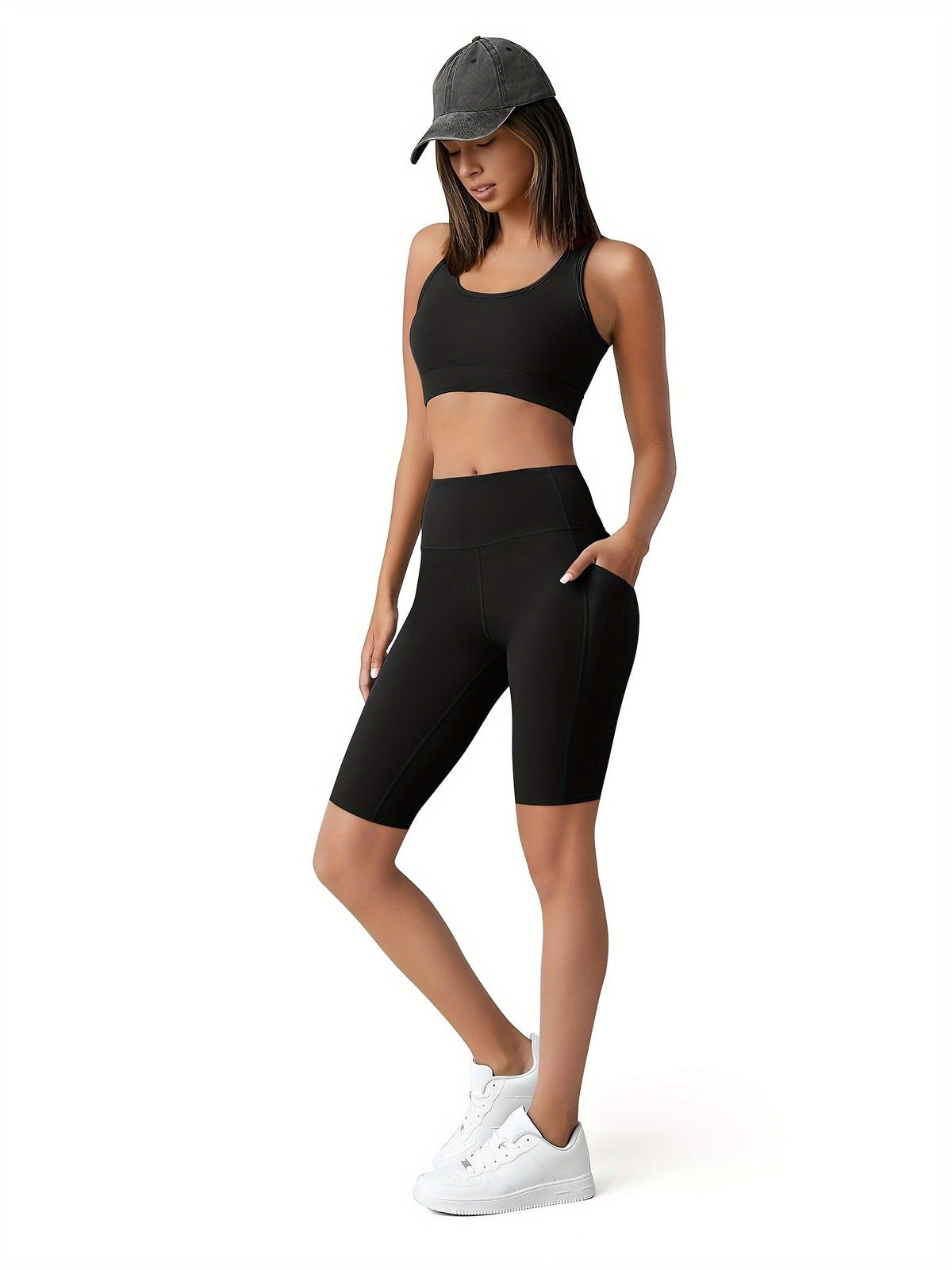 High Waist Tummy Control Biker Shorts for Women with Pocket – Stretch Knit Polyester Athletic Shorts for Gym, Yoga, Running & Cheerleading, Sizes XS–XXL, Burgundy & Navy