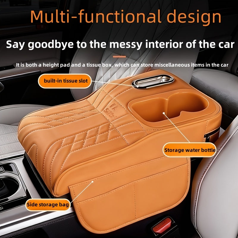 Car Center Console Armrest Pad Height Extender with Built-In Tissue Box Cup Holder Storage Organizer 6 Colors Black Beige Orange Red Brown Universal Fit Most Cars SUVs No Tools | Nova Mart