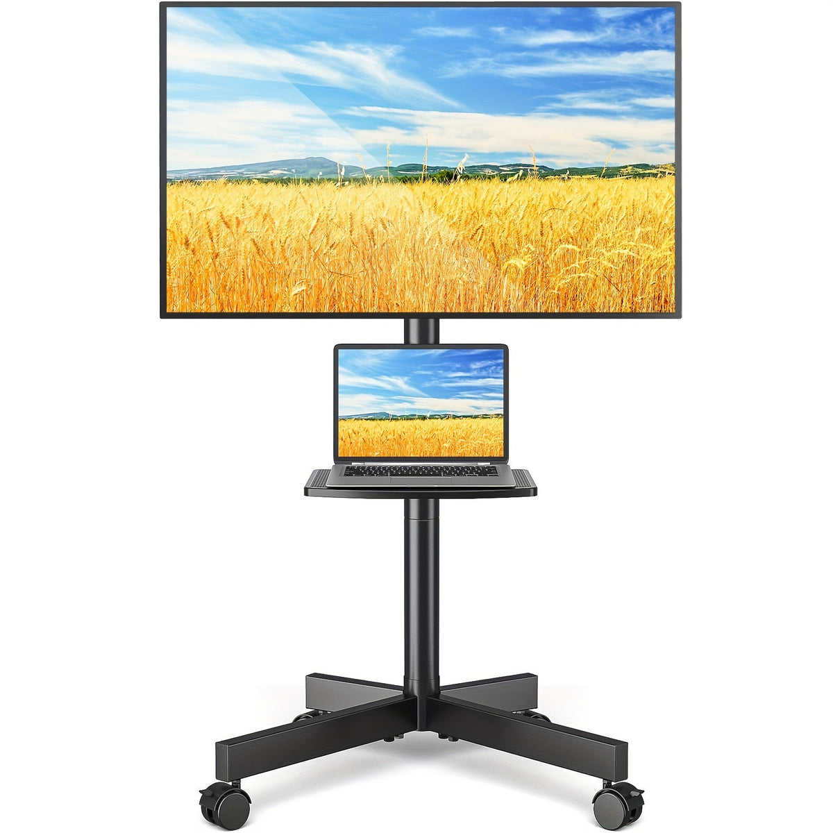 Rolling TV Stand Cart on Wheels for 23-60 Inch TVs Height Adjustable 88lb VESA 400x400 Media Shelf 360 Locking Wheels No Wall Drilling Mobile TV Mount