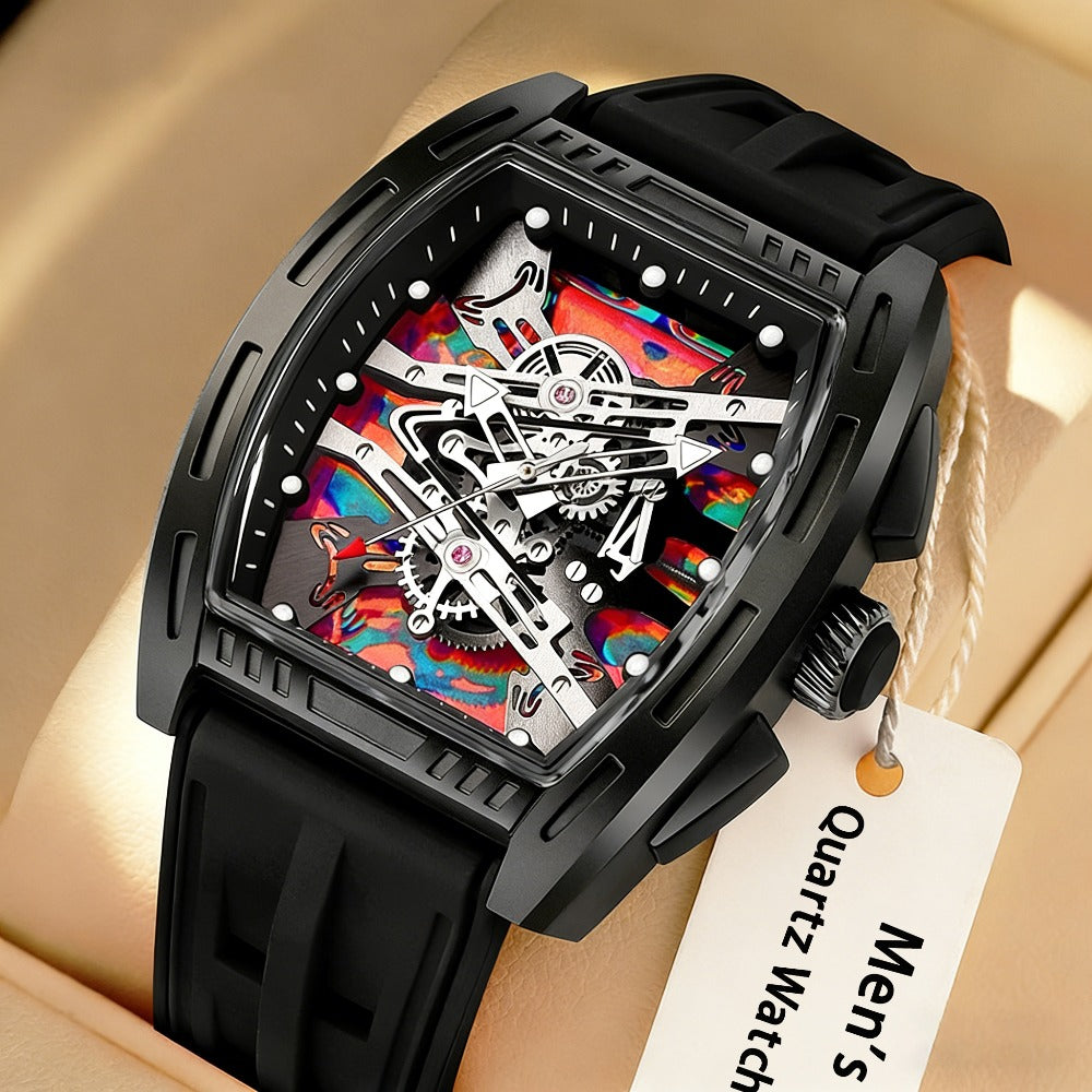 Men's Barrel Tonneau Quartz Watch Retro Vintage Silicone Strap – Analog Fashion Wristwatch 5 Colors White Black Red Blue Green, Birthday Gift for Him