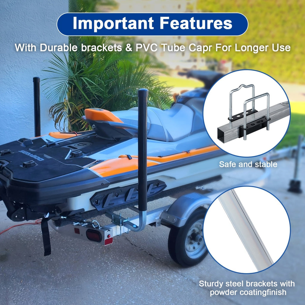 L-Shaped Adjustable Boat Trailer Guide Poles 31–60" – Galvanized Stainless Steel with Black PVC Sleeves, Corrosion-Resistant Trailer Guide Ons for Ski Boat Fishing Boat Sailboat, Black or White