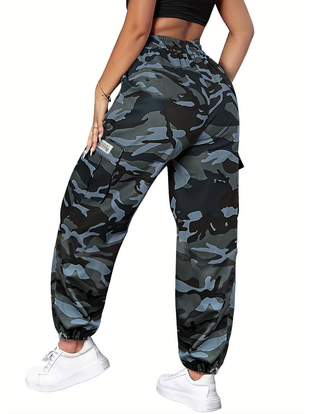 Women's Camo Cargo Pants Lightweight Breathable Hiking Outdoor Casual Long Pants – Multi-Pocket Elastic Waist, Sizes XS-XXL, Camouflage Khaki Black Army Green Grey