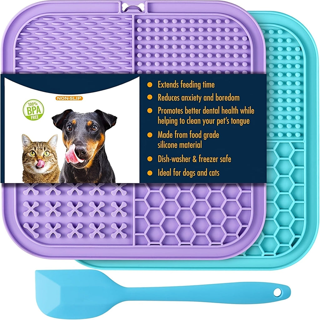 Licking Mat for Dogs and Cats with Suction Cup Slow Feeder Pad Bath Time Boredom Anxiety Relief Peanut Butter Treat Lick Mat 1 2 4-Pack