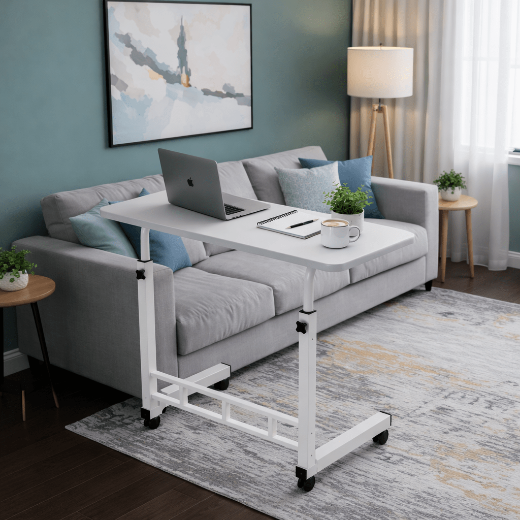 Height Adjustable Mobile Laptop Table with Wheels Rolling Bedside Computer Desk for Bed Sofa Bedroom Dorm Room Small Spaces Home Office Work Study Gaming 8 Colors