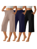 Women's Capri Pants 3-Pack – Loose Lounge Cropped Sweatpants Joggers with Pockets & Elastic Waist, Yoga Capri for Spring Summer Fall Casual Weekend Wear