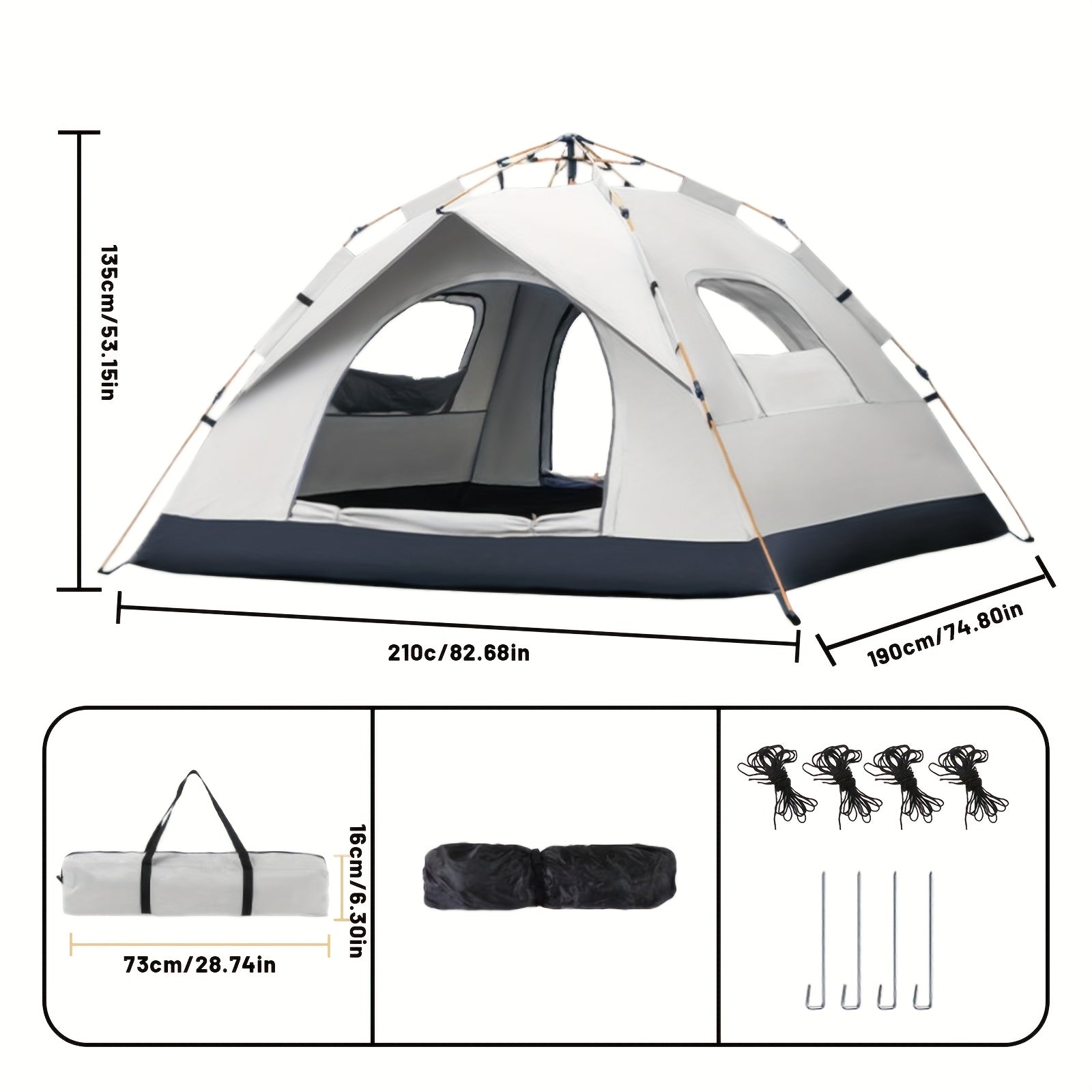 Automatic Pop-Up Camping Tent Portable Outdoor Shelter – Instant Setup, 2 Doors & Windows, UV Protection, Lightweight Backpacking Tent for Beach, Hiking, RV, Travel & Backyard | Cloud Gray