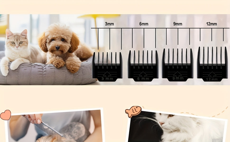 Dog Grooming Clippers Cordless Rechargeable LED Display - Professional Wireless Pet Hair Trimmer Detachable Blades 4 Comb Guides Low Noise 36V USB for Dogs Cats Small Animals