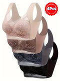 4 Pack Lace Ice Silk Bra Vest for Women – Wire-Free Gathered Support Traceless Seamless Camisole Bra with Beautiful Back Design, Breathable Thin Underwear S-XXL, 2 Multicolor Sets