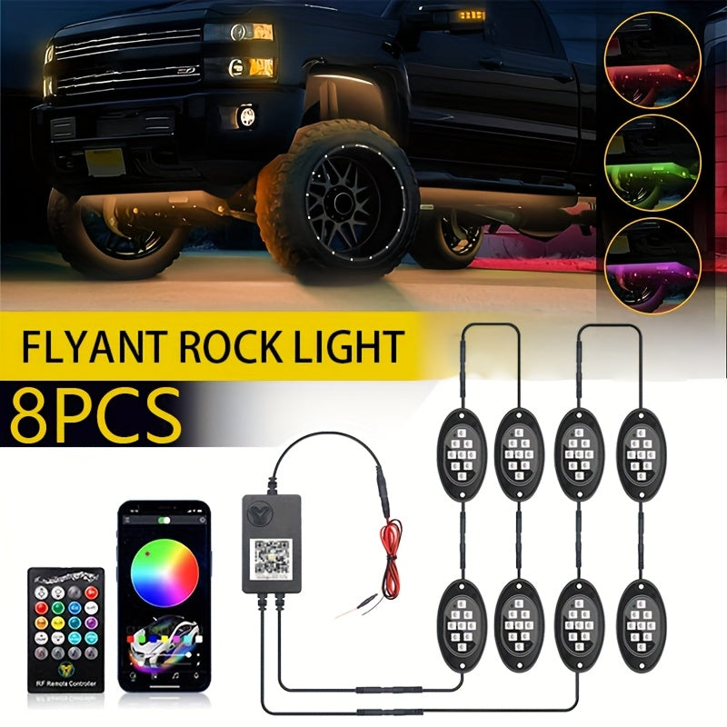 RGB LED Rock Lights Kit for Trucks Pickup SUV – Sound Activated APP & Remote Control, Multicolor Underglow Chassis Neon Lights, 9 Large Beads, 4/6/8/10 Pods Underbody Lighting Kit