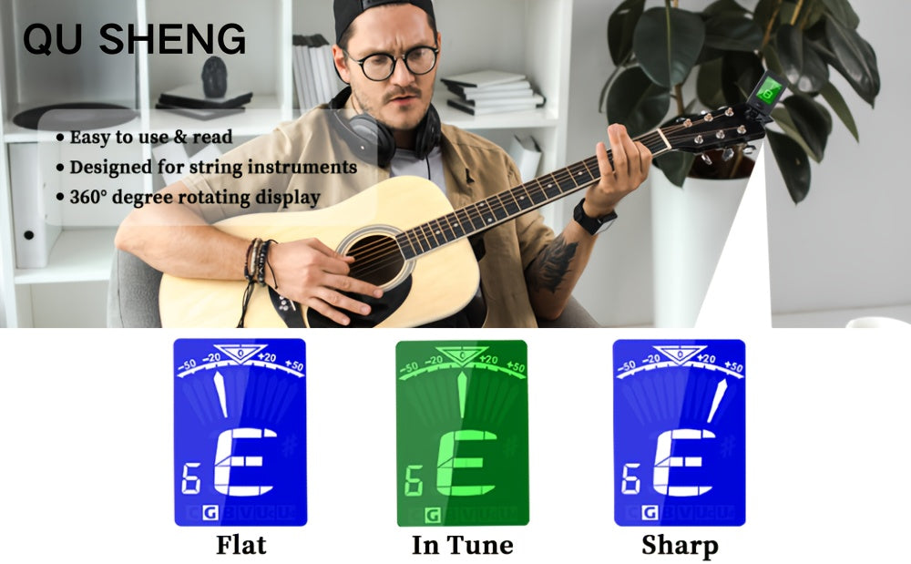 Guitar Clip-On Tuner & Capo Set with Picks 9pcs – Chromatic Multi-Mode Tuner for Acoustic, Electric, Bass, Violin & Ukulele, Spring-Loaded Capo, Rosewood Picks Included
